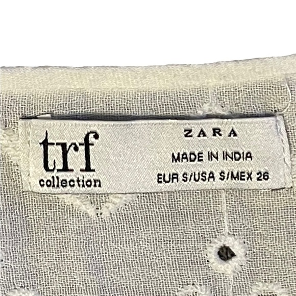 Zara Trf Collection Off-White Sheer Eyelet Fringe Wrap Boho Blouse - Sz S - Picture 3 of 16